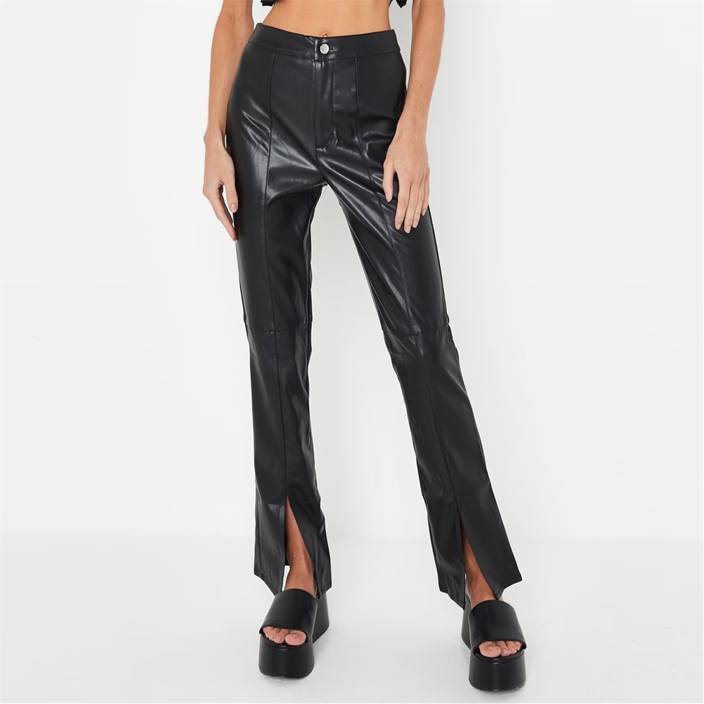 Misguided Split Hem Leather Trousers - image 1
